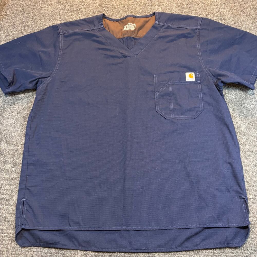 Carhartt Classic Fit Ripstop Work Shirt Scrub Top Blue Short Sleeve Large L